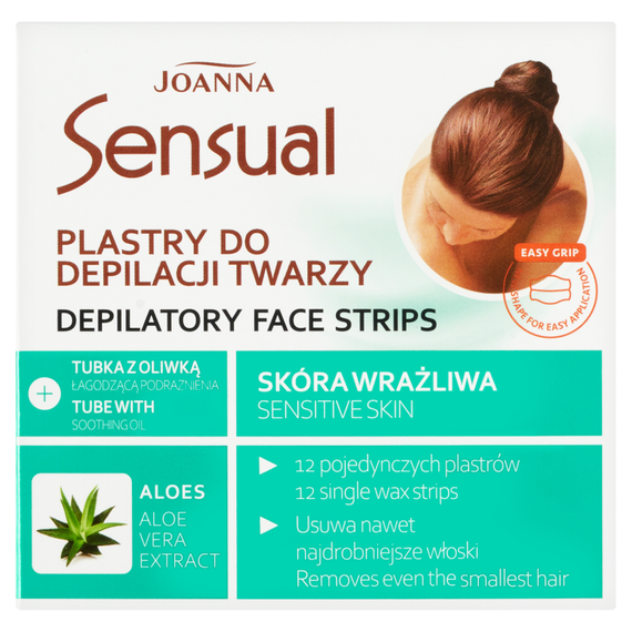 Joanna Sensual Gesichts-Enthaarungsstreifen für empfindliche Haut 12 Stück + Tube beruhigendes Olivenöl 10 ml