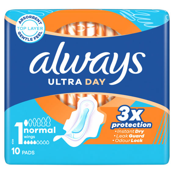 Always Ultra Day Normal Pads (size 1) Pads with wings, x 10]