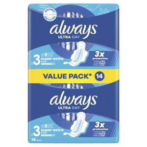 Always Ultra Super Extra Binden (Größe 3) Binden mit Flügeln, x 14]