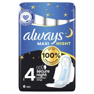 Always Maxi Secure Night Pads with Wings (size 4) x6