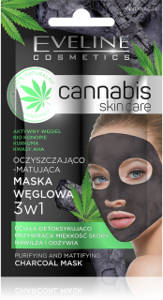 Eveline Cosmetics Canabis Skin Care Oczyszczająco-matująca maska węglowa 3w1 7 ml