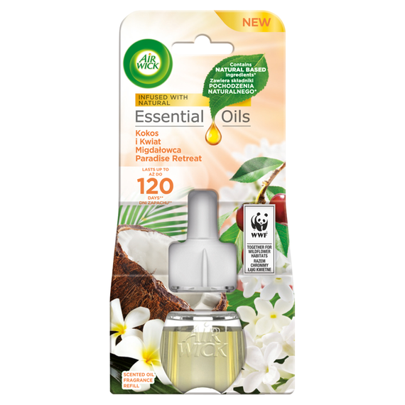 Air Wick Essential Oils Wkład do elektrycznego odświeżacza kokos i kwiat migdałowca 19 ml