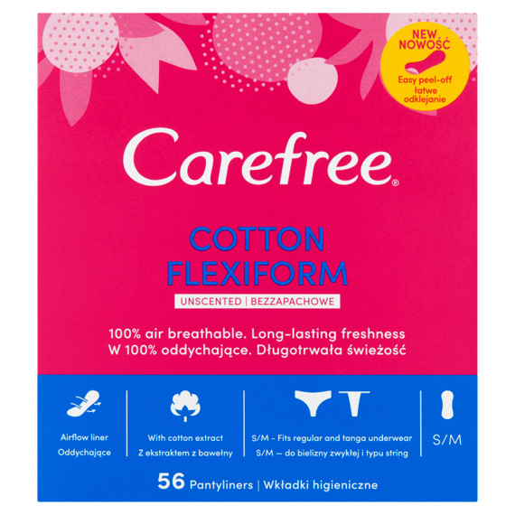 Carefree Cotton Flexiform Wkładki higieniczne bezzapachowe 56 sztuk