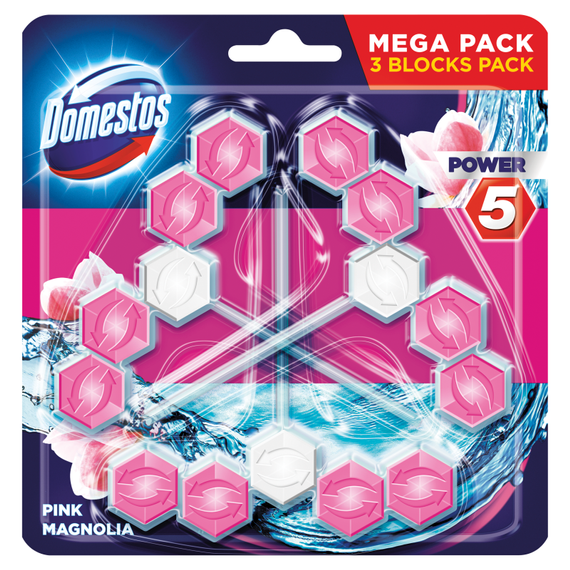 Domestos Power 5 Pink Magnolia Kostka toaletowa 3 x 55 g