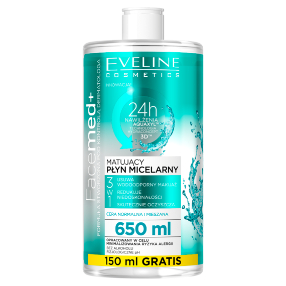 Eveline Cosmetics Facemed+ Matujący płyn micelarny 3w1 650 ml