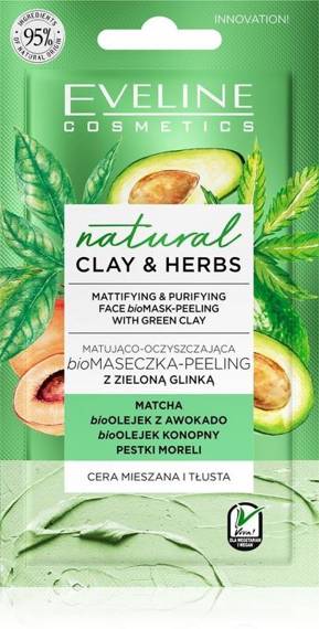 Eveline Natural Clay & Herbs Bio Maseczka - Peeling z zieloną glinką 8ml