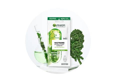 GARNIER SKIN NATURALS Ampułka maska w płachcie z ekstraktem z jarmużu i niacynamidem DETOKSYKUJĄCA, 15 g