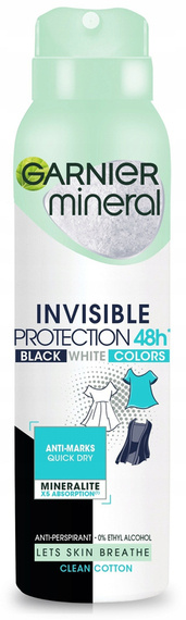 Garnier Mineral Dezodorant spray Invisible Protect 150 ml Clean CottonBlack White Colors