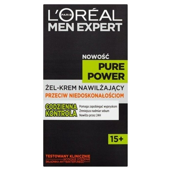 L'Oréal Paris Men Expert Pure Power 15+ Żel-krem nawilżający przeciw niedoskonałościom 50ml