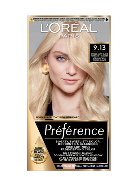 L'Oréal Paris Préférence Farba do włosów 9.13 Baikal Bardzo Jasny Popielato Złocisty Blond