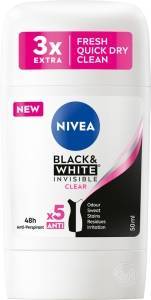 NIVEA Black & White Invisible Clear Antyperspirant w sztyfcie dla kobiet  50 ml