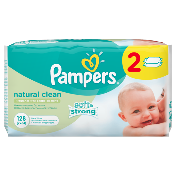 Pampers Natural Clean chusteczki dla niemowląt 2 x 64 sztuki